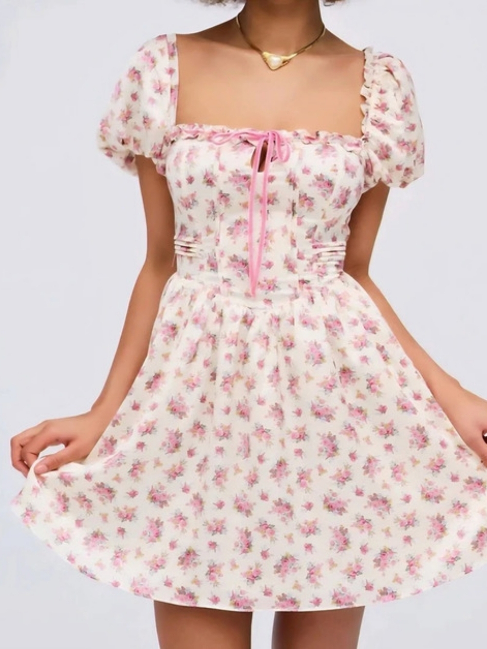 NWT For Love & Lemons Etienne Mini Dress Corset Floral Pink & White XS Coquette